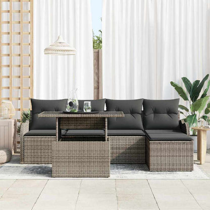 Set da esterno con cuscino 6 pcs Grigio Poly Rattan
