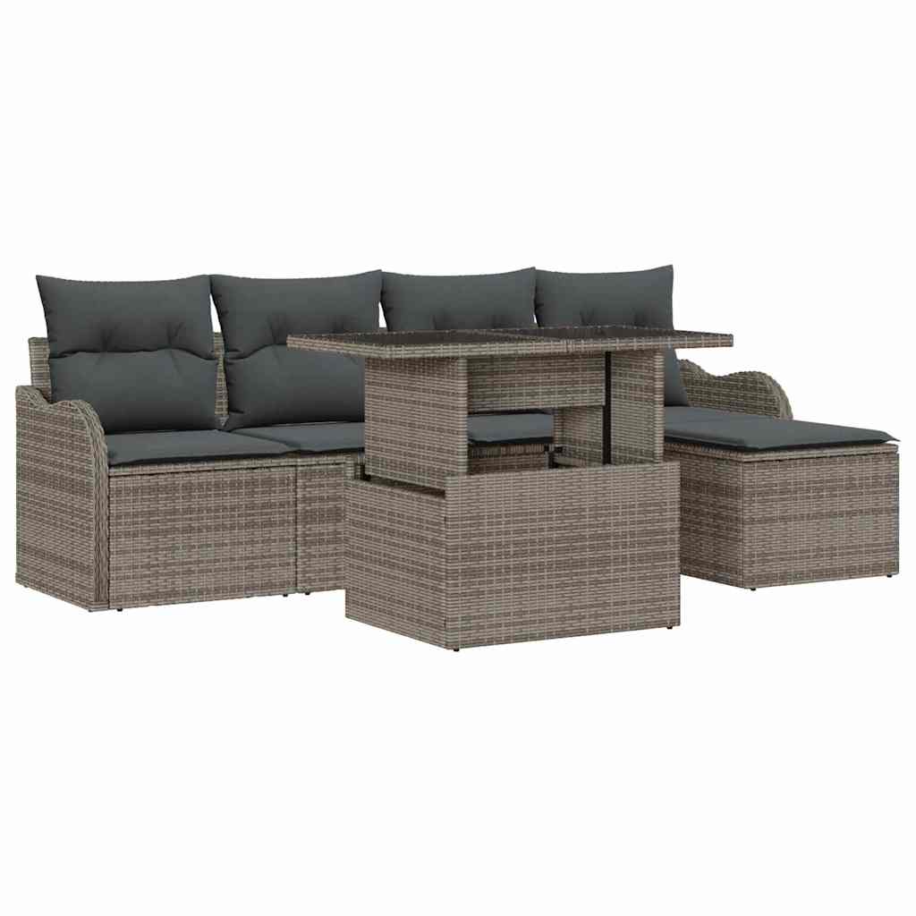 Set da esterno con cuscino 6 pcs Grigio Poly Rattan