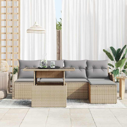 Set da esterno con cuscino 6 pcs Beige Poly Rattan
