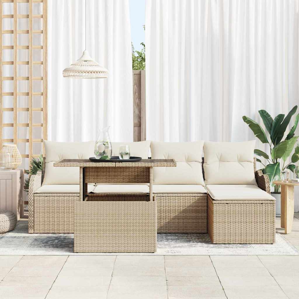 Set da esterno con cuscino 6 pcs Beige Poly Rattan