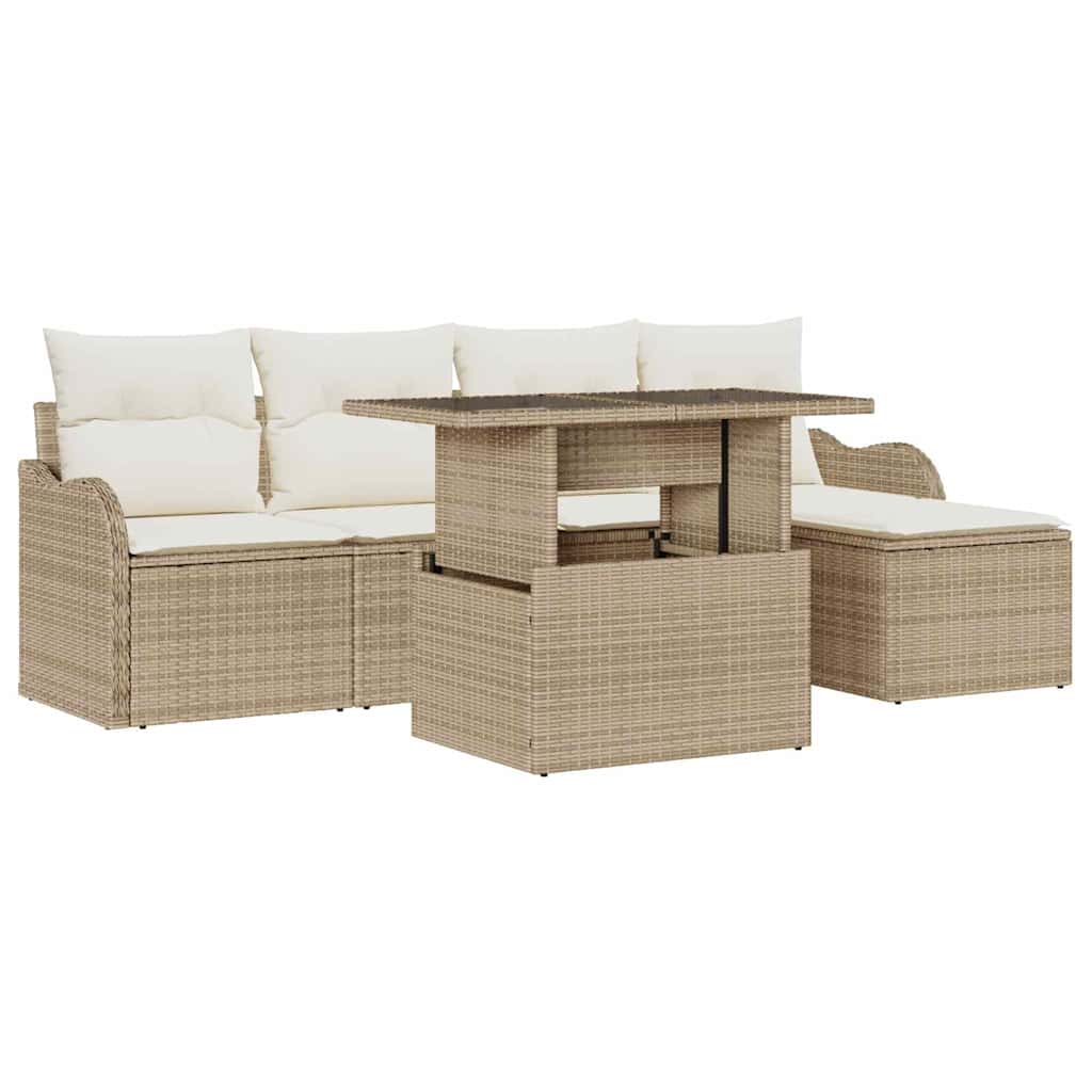 Set da esterno con cuscino 6 pcs Beige Poly Rattan