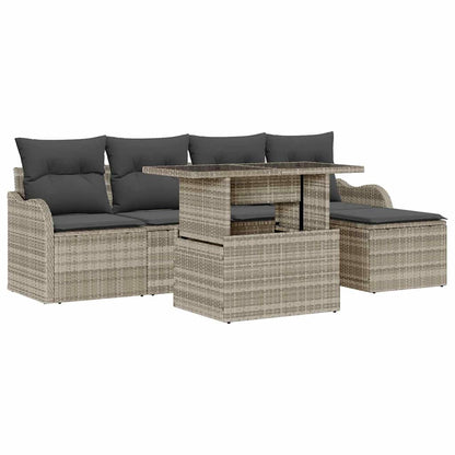 Set da esterno con cuscino 6 pcs Grigio chiaro Poly Rattan