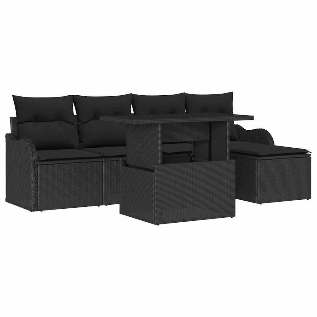 Set da esterno con cuscino 6 pcs Nero Poly Rattan
