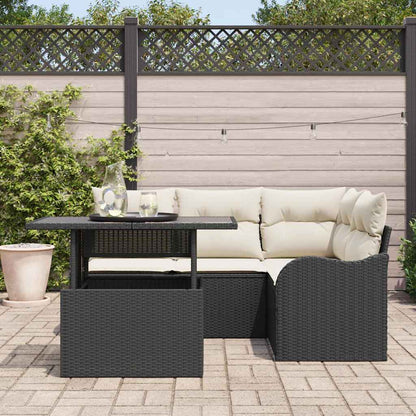 Set da pranzo per esterni con cuscino 5 pcs Nero Poly Rattan
