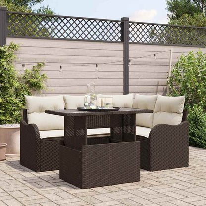 Set da pranzo per esterni con cuscino 5 pcs Marrone Poly Rattan