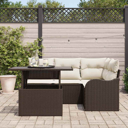 Set da pranzo per esterni con cuscino 5 pcs Marrone Poly Rattan