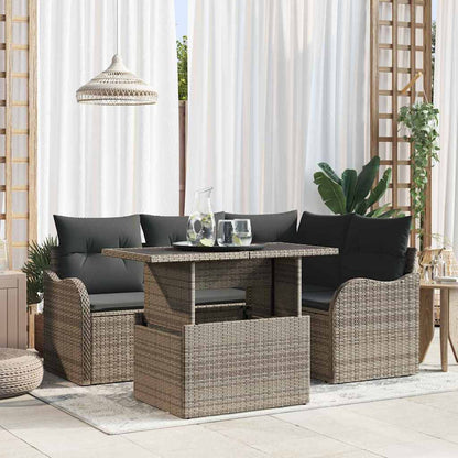 Set da pranzo per esterni con cuscino 5 pcs Grigio Poly Rattan