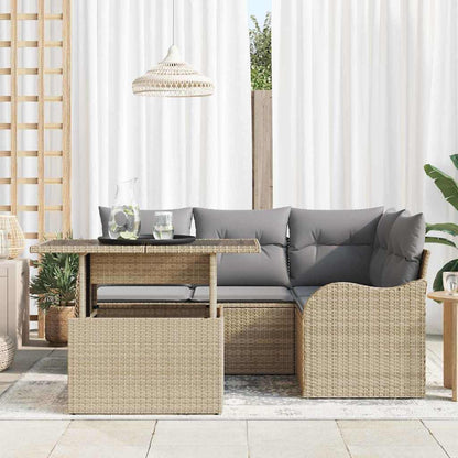 Set da pranzo per esterni con cuscino 5 pcs Beige Poly Rattan