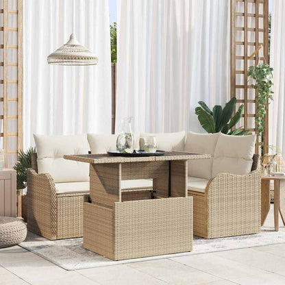 Set da pranzo per esterni con cuscino 5 pcs Beige Poly Rattan