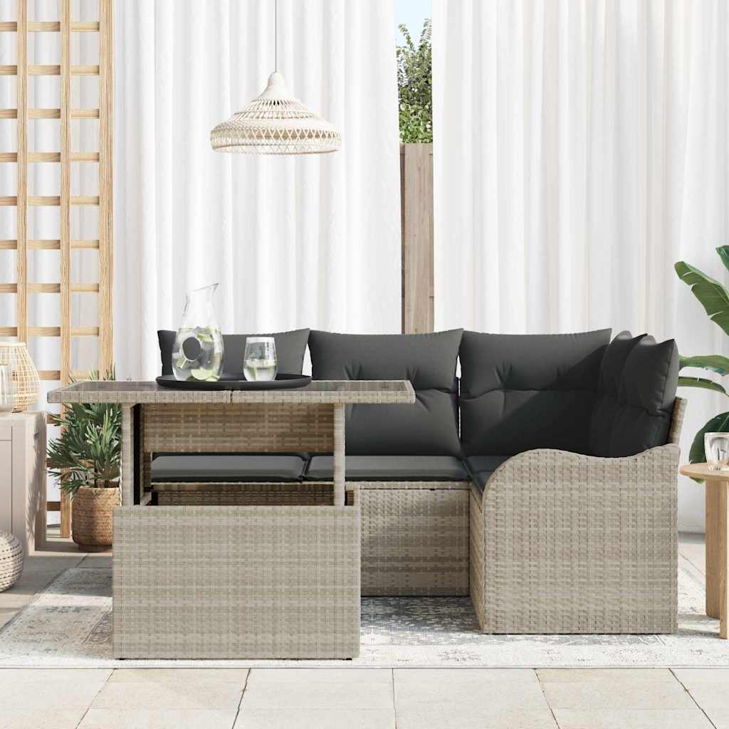 Set da pranzo per esterni 5 pcs Grigio chiaro Poly Rattan