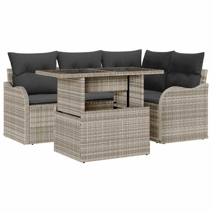 Set da pranzo per esterni 5 pcs Grigio chiaro Poly Rattan