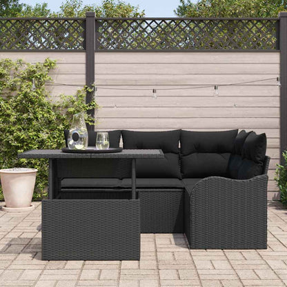 Set da pranzo per esterni con cuscino 5 pcs Nero Poly Rattan