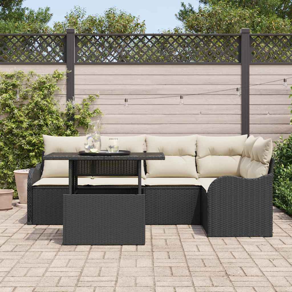 Set da pranzo con cuscino 6 pcs Nero Poly Rattan