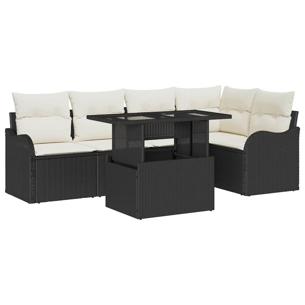 Set da pranzo con cuscino 6 pcs Nero Poly Rattan