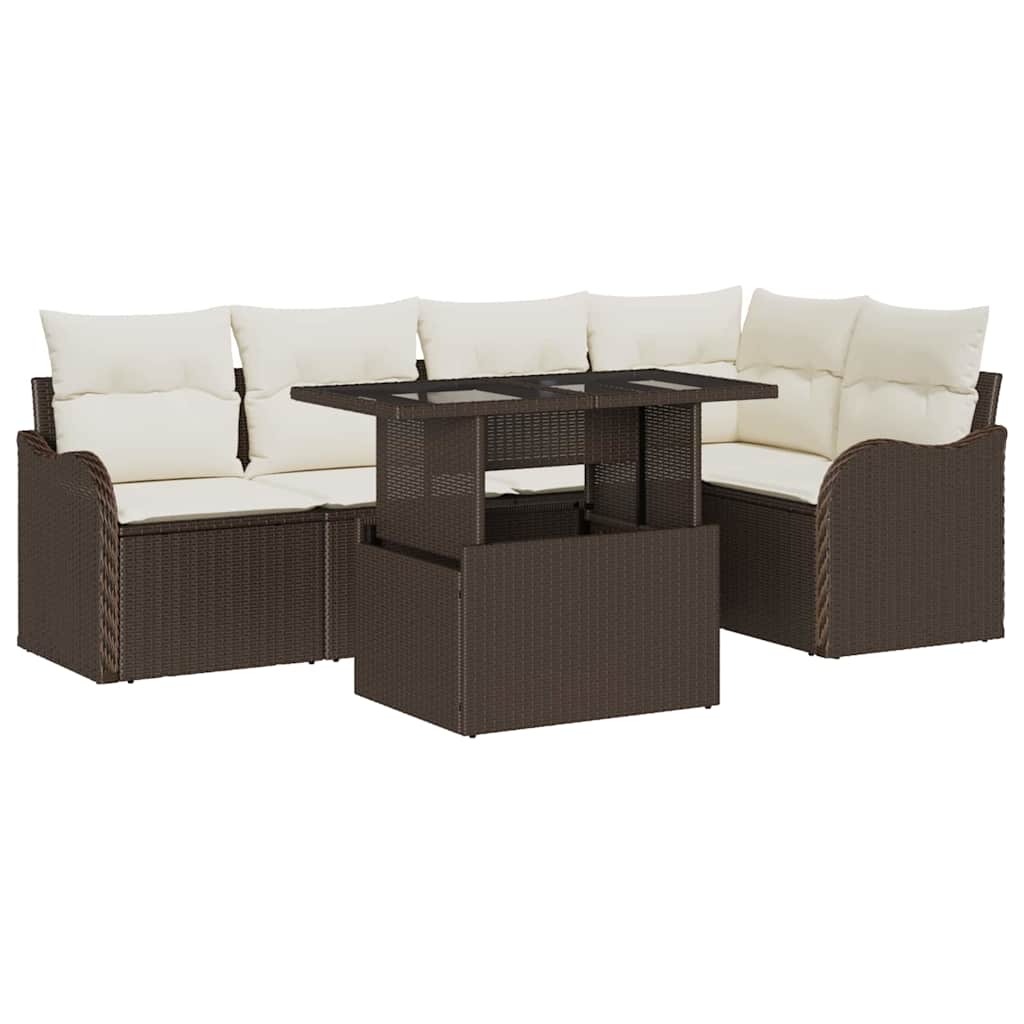 Set da pranzo con cuscino 6 pcs Marrone Poly Rattan