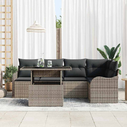 Set da pranzo con cuscino 6 pcs Grigio Poly Rattan