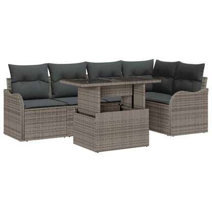 Set da pranzo con cuscino 6 pcs Grigio Poly Rattan