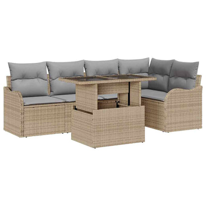 Set da pranzo con cuscino 6 pcs Beige Poly Rattan