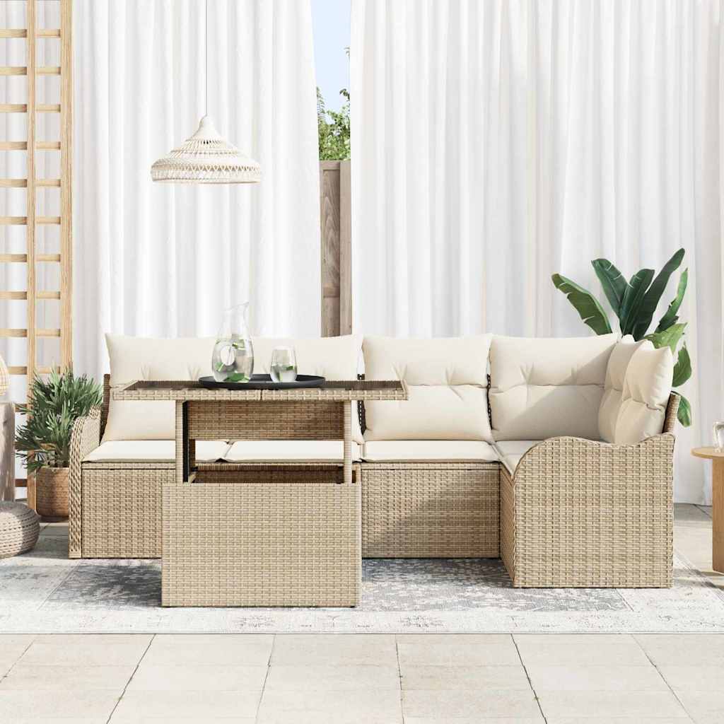 Set da pranzo con cuscino 6 pcs Beige Poly Rattan