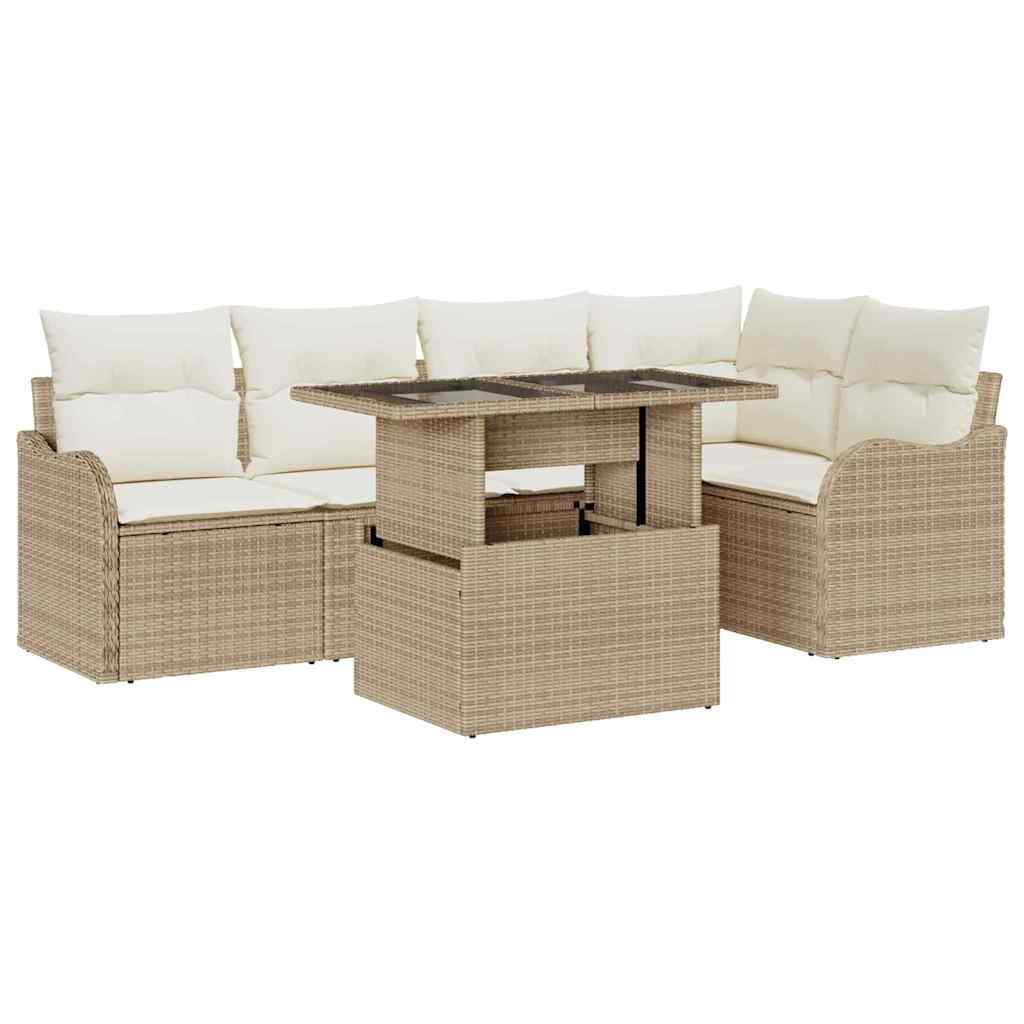 Set da pranzo con cuscino 6 pcs Beige Poly Rattan