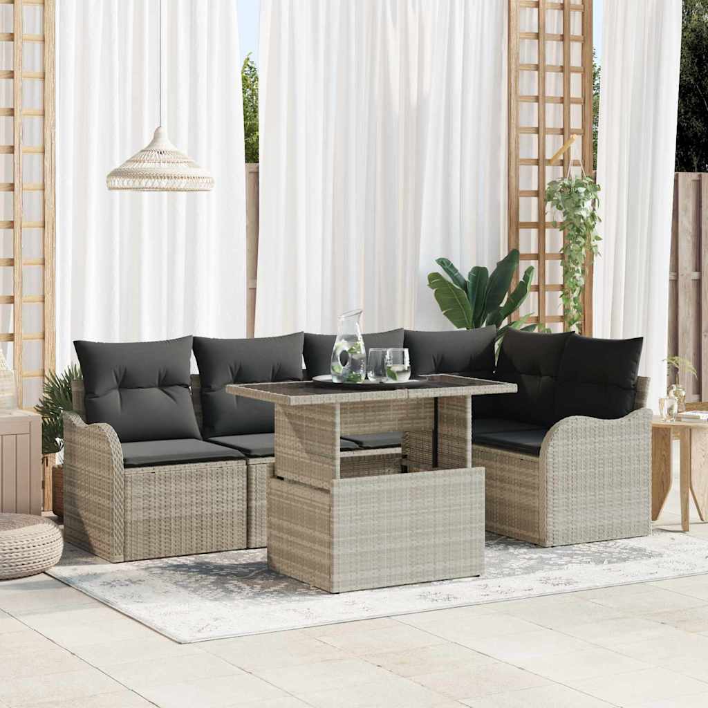 Set da pranzo con cuscino 6 pcs Grigio chiaro Poly Rattan