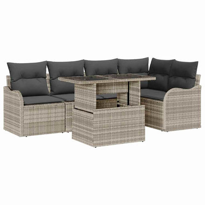 Set da pranzo con cuscino 6 pcs Grigio chiaro Poly Rattan