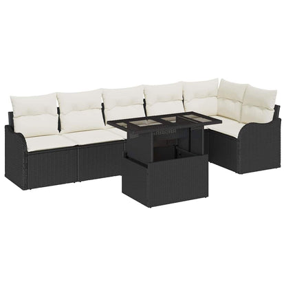 Set di divani con cuscino 7 pcs Nero Poly Rattan
