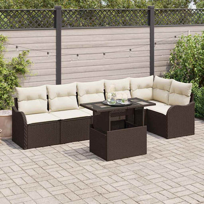 Set di divani con cuscino 7 pcs Marrone Poly Rattan