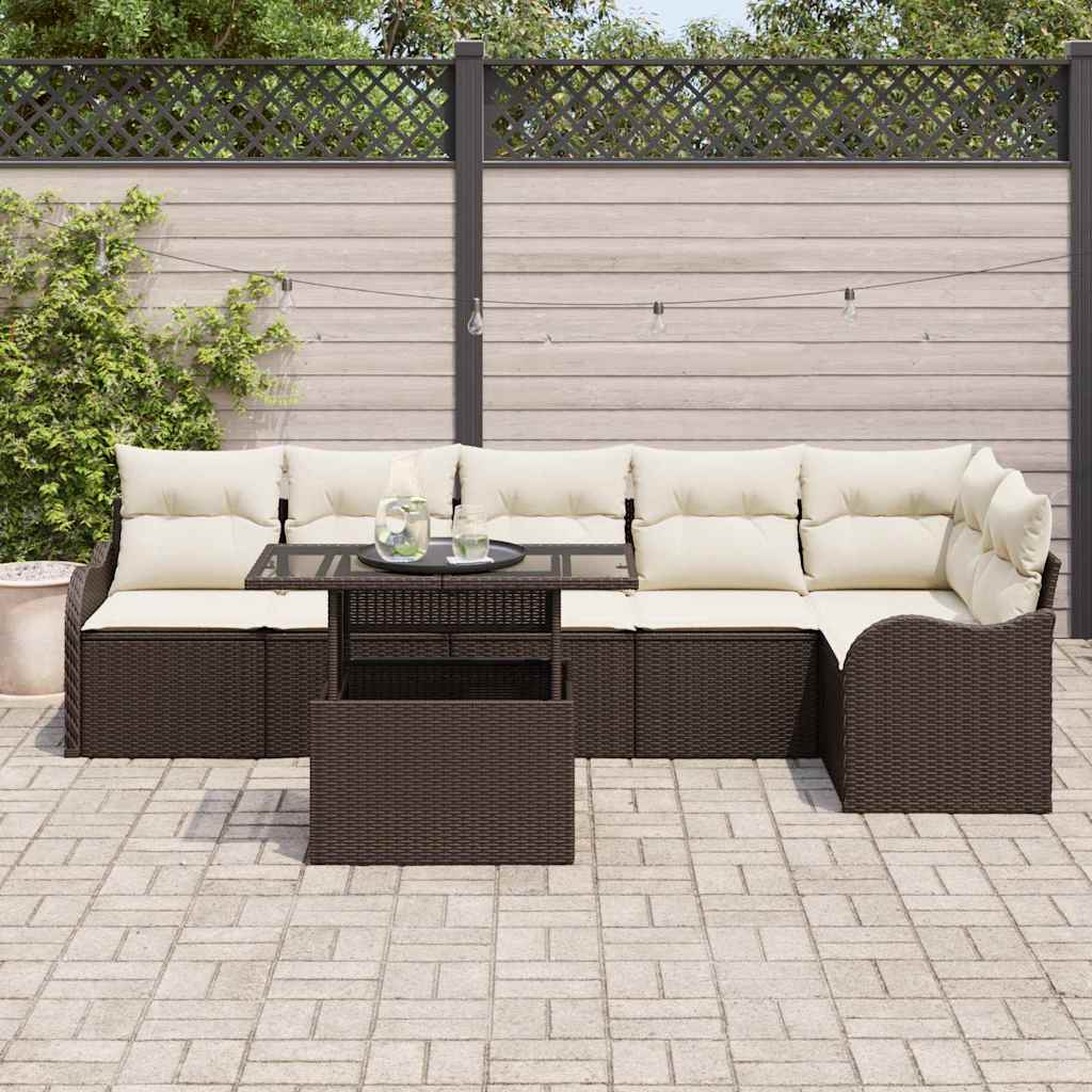 Set di divani con cuscino 7 pcs Marrone Poly Rattan