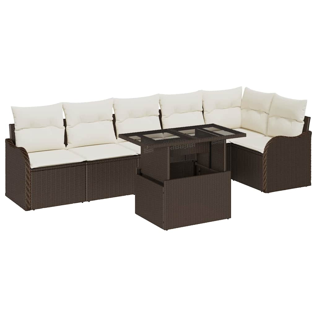 Set di divani con cuscino 7 pcs Marrone Poly Rattan