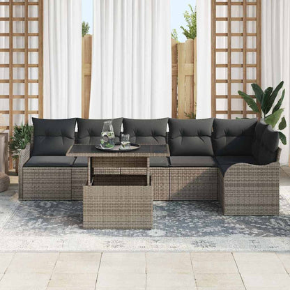 Set di divani con cuscino 7 pcs Grigio Poly Rattan
