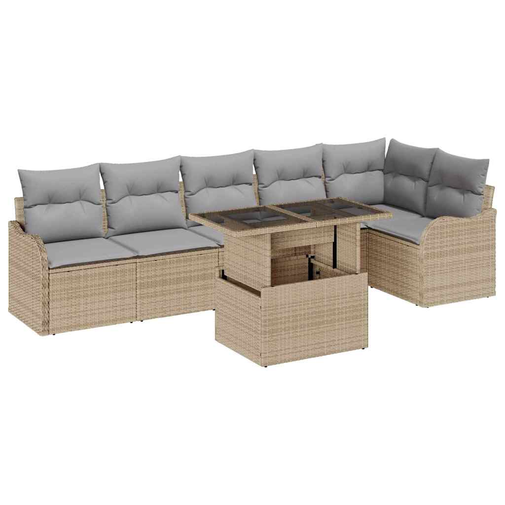 Set di divani con cuscino 7 pcs Beige Poly Rattan