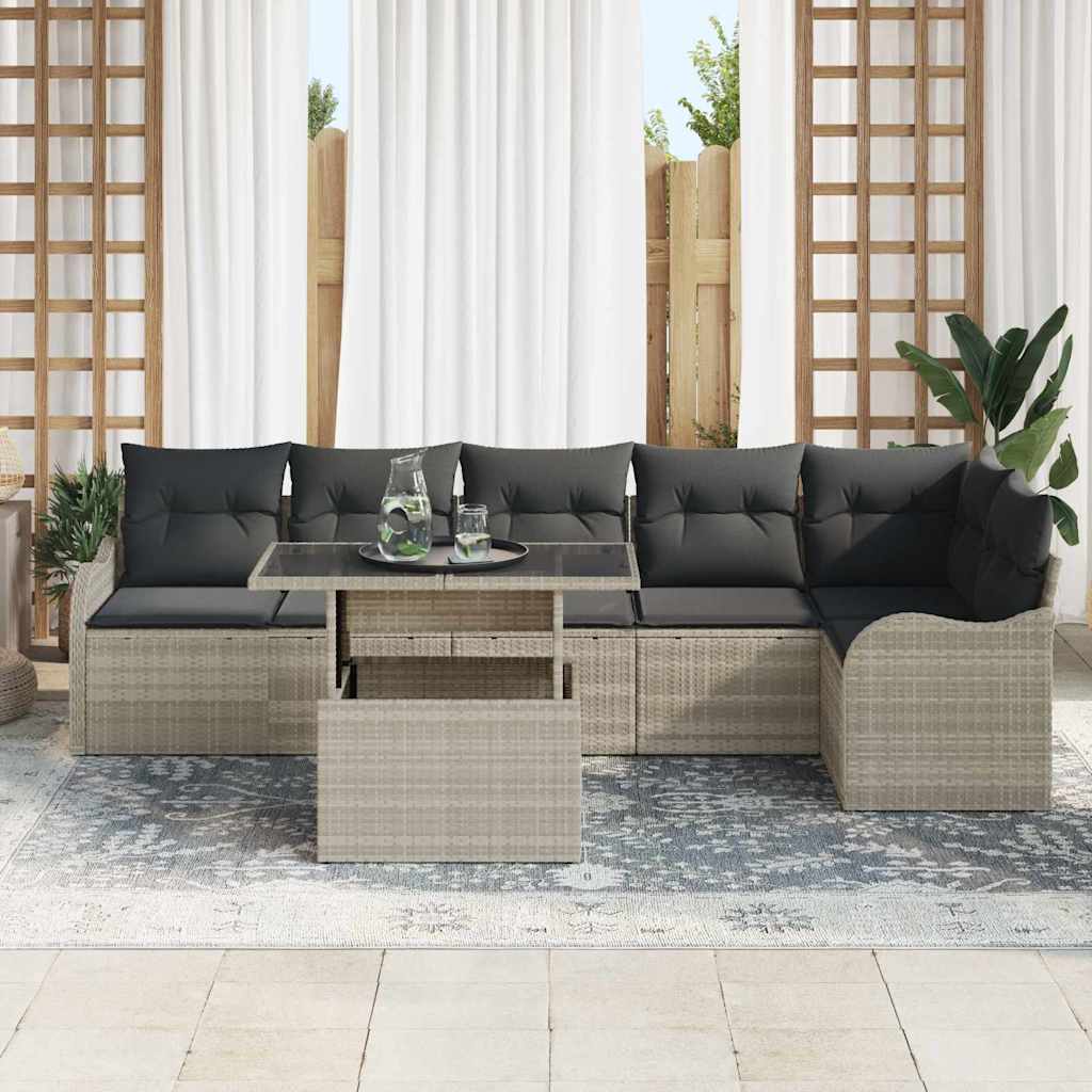Set di divani con cuscino 7 pcs Grigio chiaro Poly Rattan