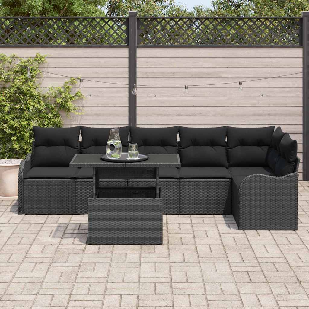 Set di divani con cuscino 7 pcs Nero Poly Rattan