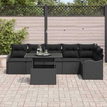 Set di divani con cuscino 7 pcs Nero Poly Rattan