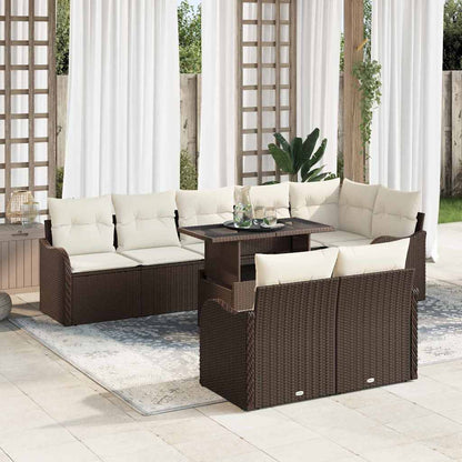 Set di relax con cuscino 9 pcs Marrone Poly Rattan