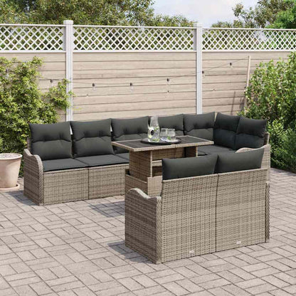 Set di relax con cuscino 9 pcs Grigio Poly Rattan