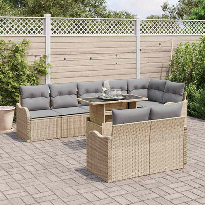 Set di relax con cuscino 9 pcs Beige Poly Rattan