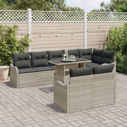 Set di relax con cuscino 9 pcs Grigio chiaro Poly Rattan