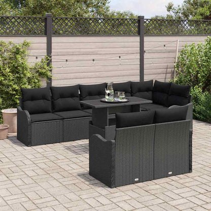 Set di relax con cuscino 9 pcs Nero Poly Rattan