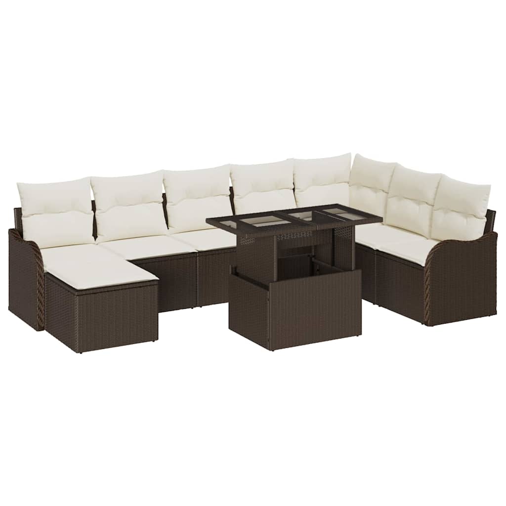 Set Divano da Giardino con cuscino 9 pcs Marrone Poly Rattan