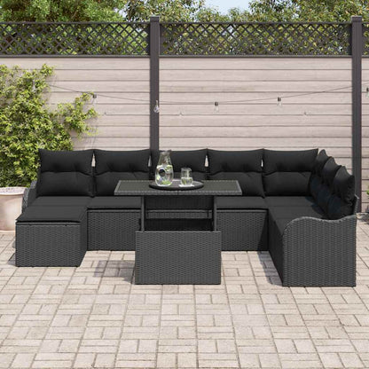 Set Divano da Giardino con cuscino 9 pcs Nero Poly Rattan
