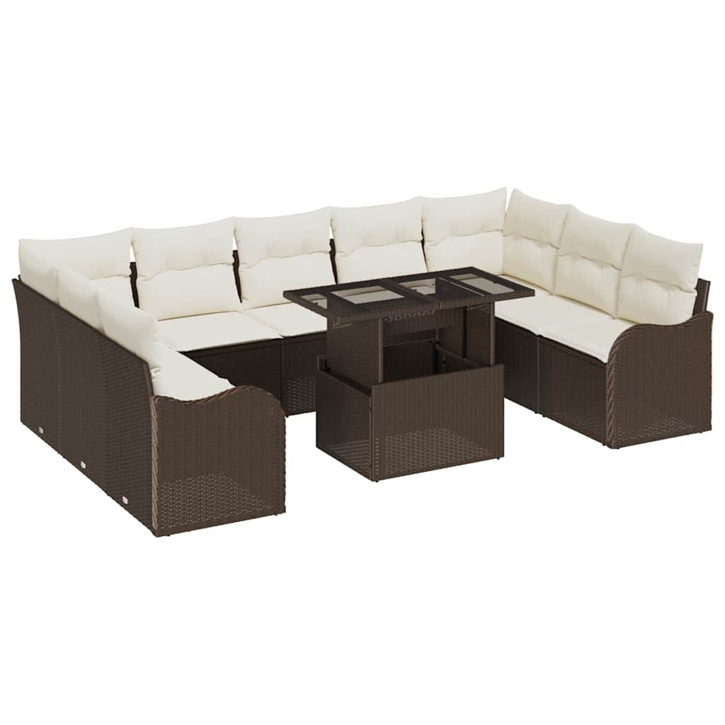 Set Divano da Giardino con cuscino 10 pcs Marrone Poly Rattan