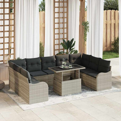 Set Divano da Giardino 10 pcs Grigio chiaro Poly Rattan