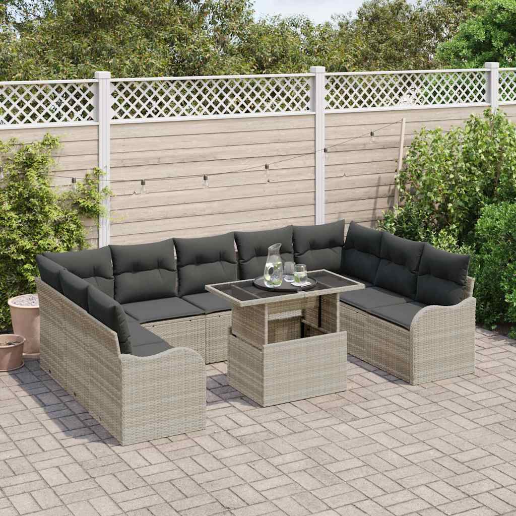 Set Divano da Giardino 10 pcs Grigio chiaro Poly Rattan