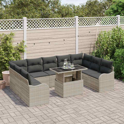 Set Divano da Giardino 10 pcs Grigio chiaro Poly Rattan
