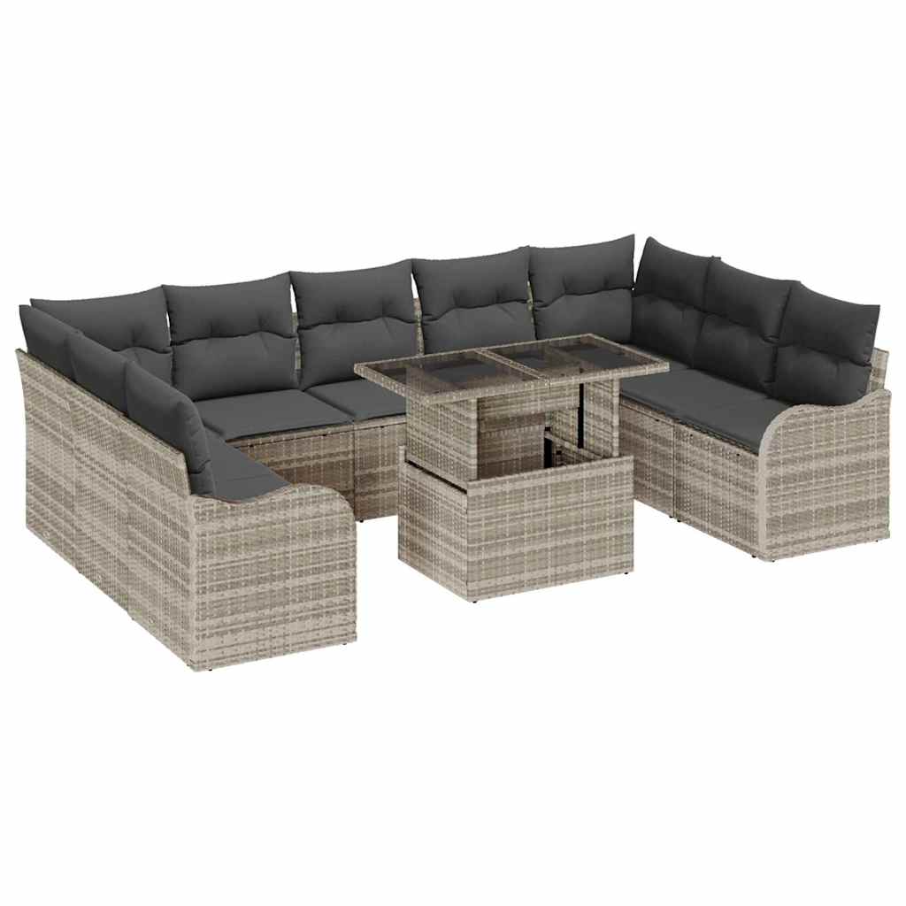Set Divano da Giardino 10 pcs Grigio chiaro Poly Rattan