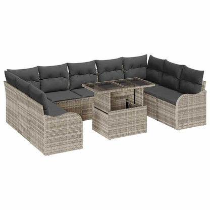 Set Divano da Giardino 10 pcs Grigio chiaro Poly Rattan