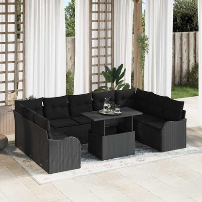 Set Divano da Giardino con cuscino 10 pcs Nero Poly Rattan