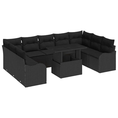 Set Divano da Giardino con cuscino 10 pcs Nero Poly Rattan